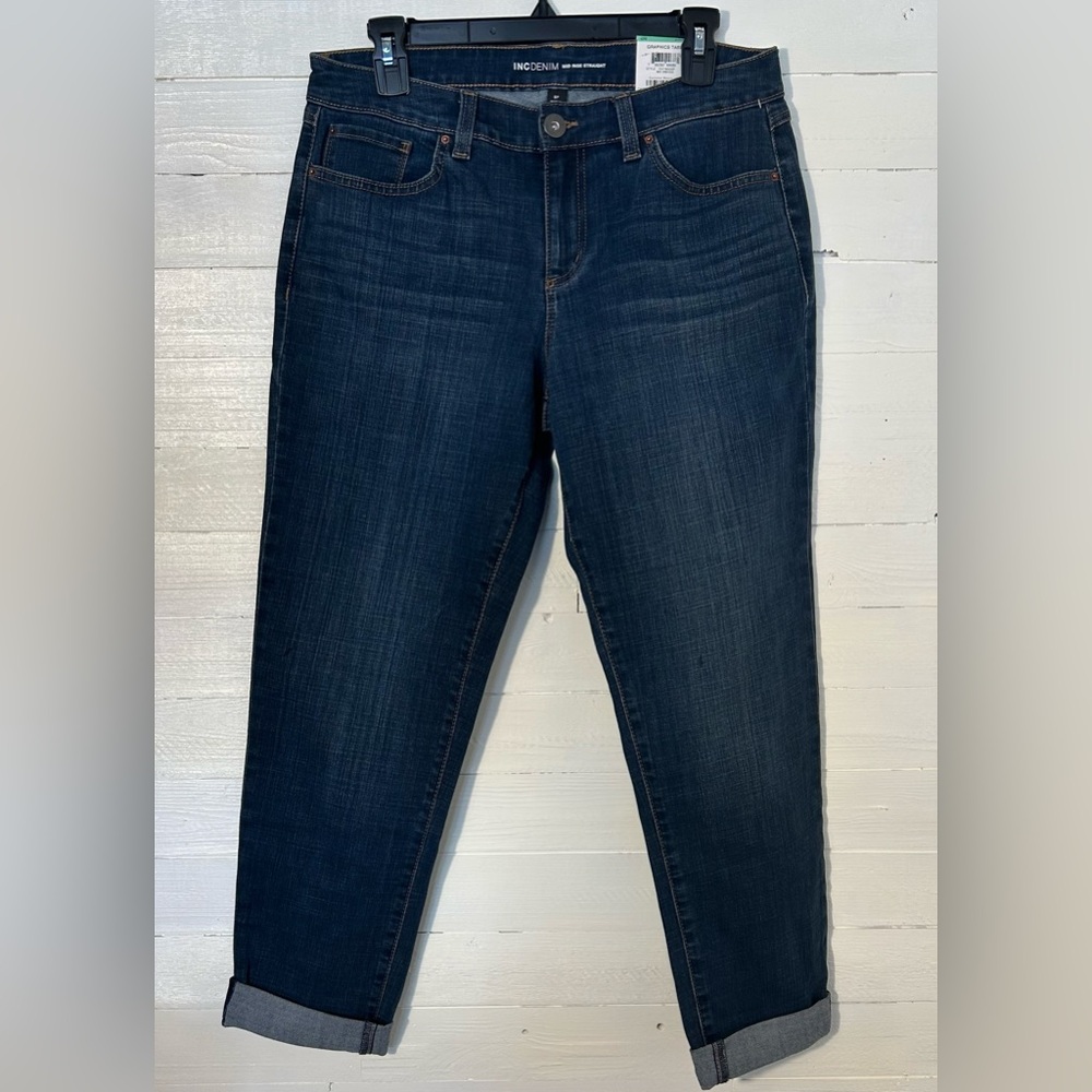 NWT Inc Denim Petite Core Denim Straight denim jeans, cuffed, women’s 8P.